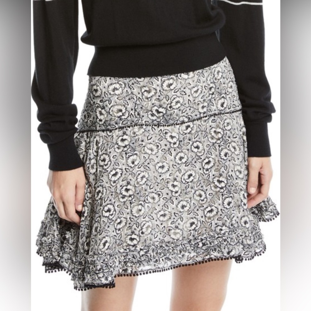 10 Crosby Derek Lam Womens Silk Floral Print A Line Skirt Black White Size 4